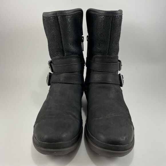 UGG Simmens Double Buckle Leather Boots Womens Size 6 Black Waterproof Leather - Picture 2 of 11